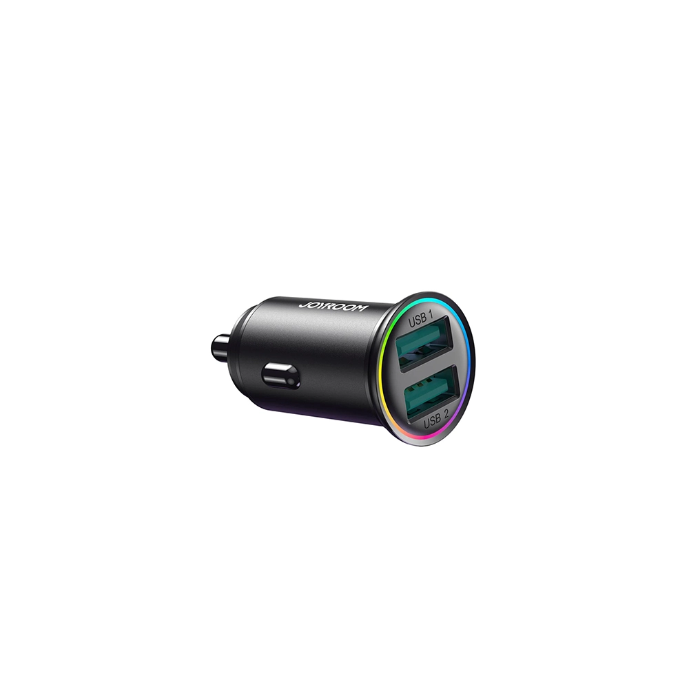 شاحن سيارة جويروم JR-CCN03 ميني معدني – منفذين USB بقوة 24 واط وشحن ذكي سريع