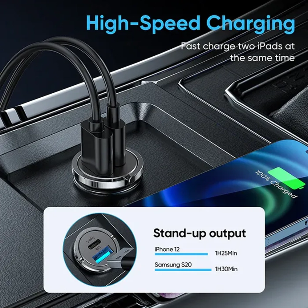 شاحن سيارة جويروم C-A35 ميني 45 واط – منفذين USB و Type-C بتصميم حلقة سحب وتقنية شحن سريع PD 3.0 & QC 3.0