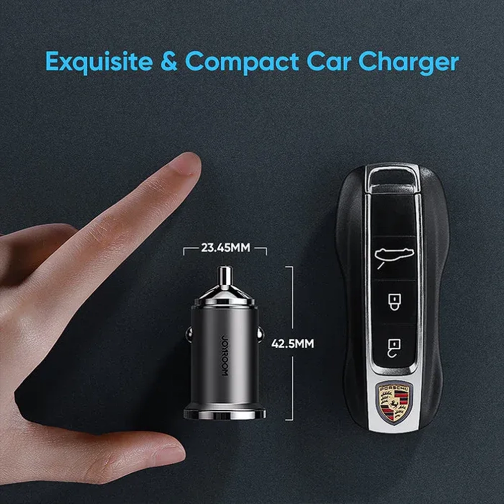 شاحن سيارة جويروم C-A35 ميني 45 واط – منفذين USB و Type-C بتصميم حلقة سحب وتقنية شحن سريع PD 3.0 & QC 3.0