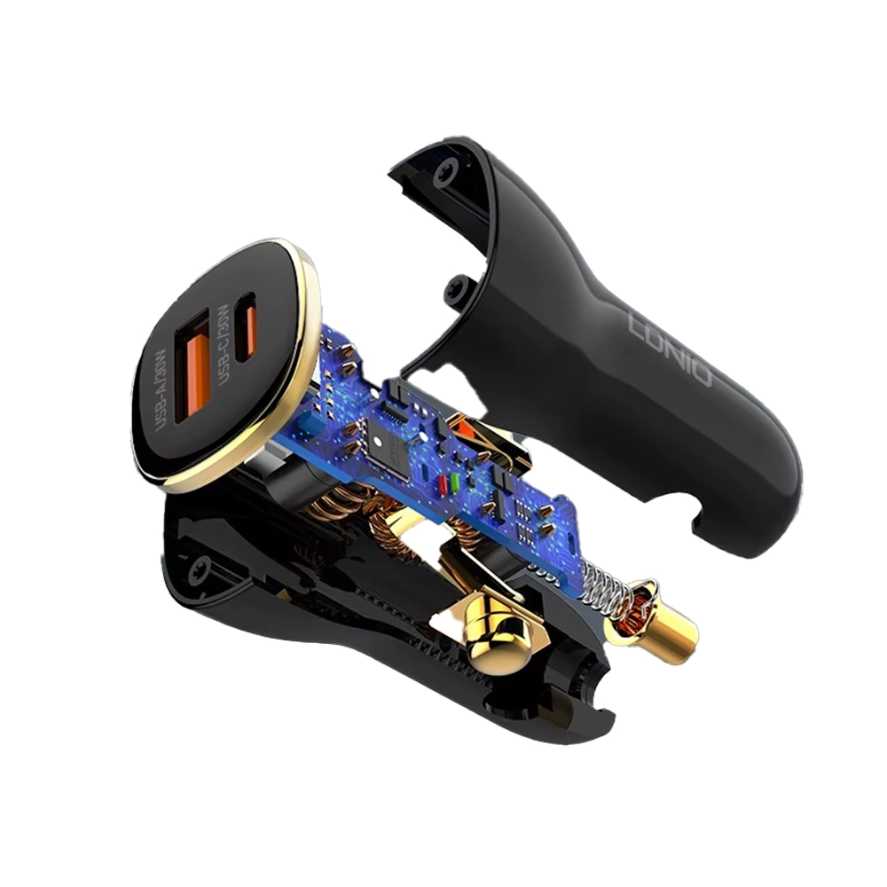 شاحن سيارة لدنيو LDNIO C103 بقوة 30 وات – شحن سريع منفذين USB و Type-C بتصميم معدني أنيق وأمان فائق