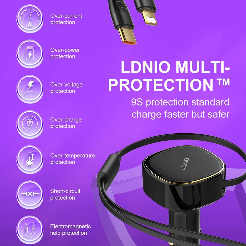 شاحن سيارة لدنيو LDNIO C107 بقوة 30 واط – منفذ USB-C ومنفذ USB-A يدعم الشحن السريع PD & QC 3.0 بتصميم عصري وأمان متكامل