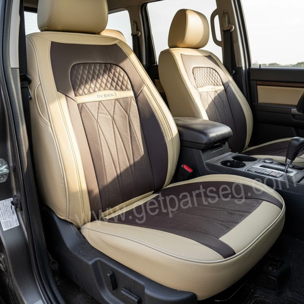 طقم كسوة كراسى جلد  - لون بنى * بيج