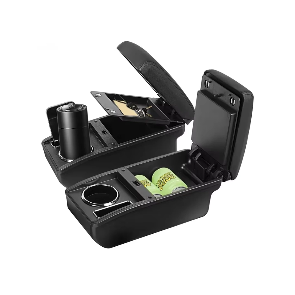 مسند يد سيارة يونيفرسال (Universal) متعدد الوظائف - صندوق تخزين مدمج وحامل أكواب بتصميم جلدي مريح