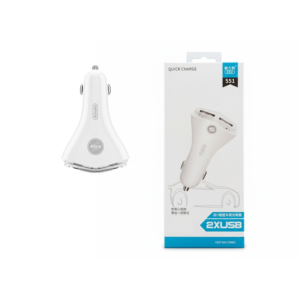 رأس شاحن سيارة بمنفذين USB وقوة 2.1 أمبير – شحن سريع وآمن للهواتف الذكية أثناء القيادة