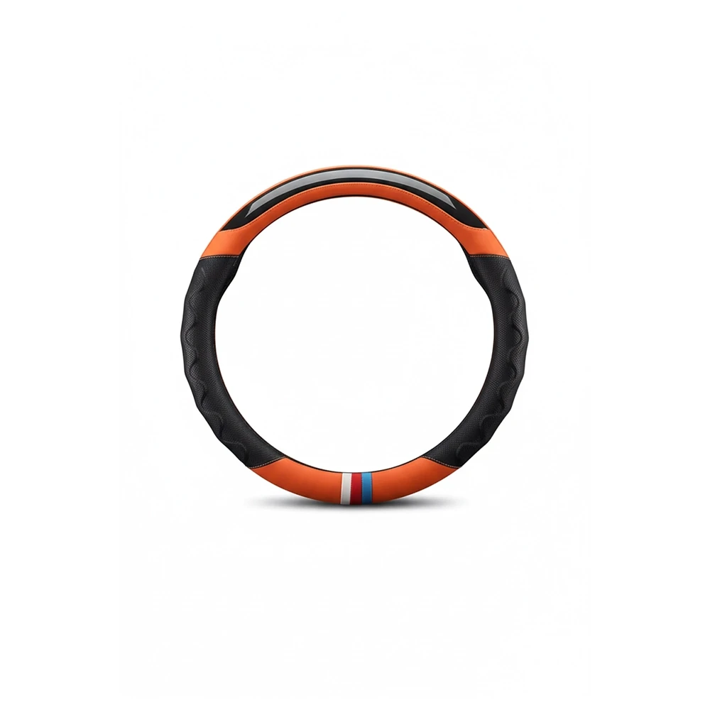 جراب طارة جلد دائرى لون اسود * برتقالى - كفر دركسيون فخم بتصميم عصري وملمس مريح